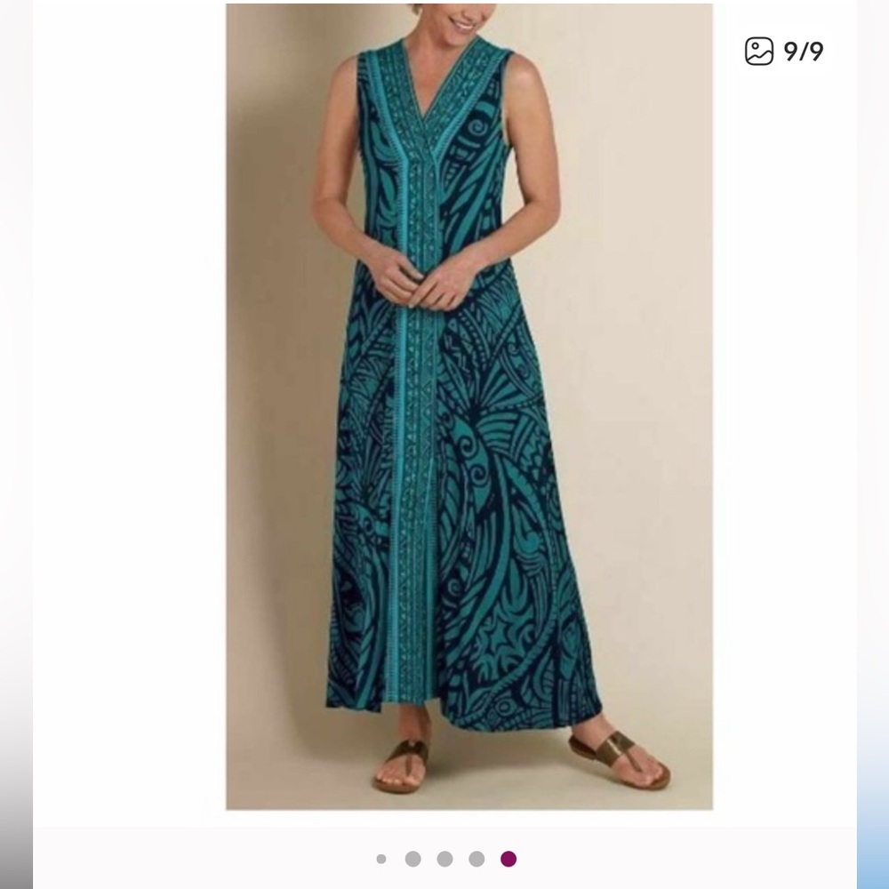 Soft Surroundings Blue Serengeti tribal Patterned Maxi Dress XL